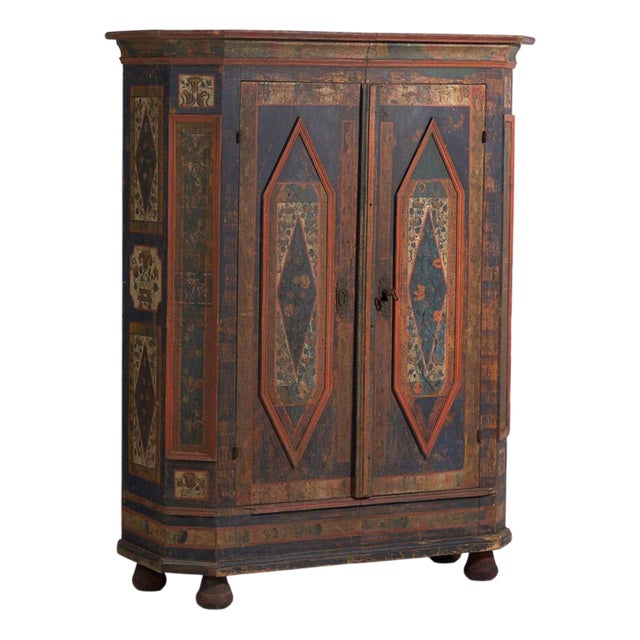 Antique Polychrome Wood Wardrobe For Sale