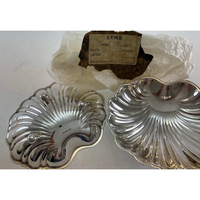 1980s Shell Shaped Silver Plate Sweet Dishes on Ball Feet - a Pair For Sale - Image 10 of 13