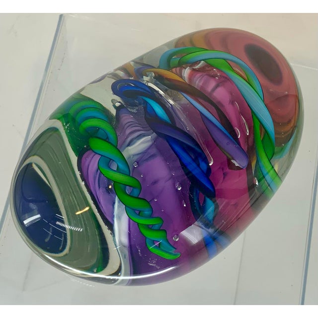 Glass Large Hand Blown Glass Paperweight by Tom Bloyd For Sale - Image 7 of 12