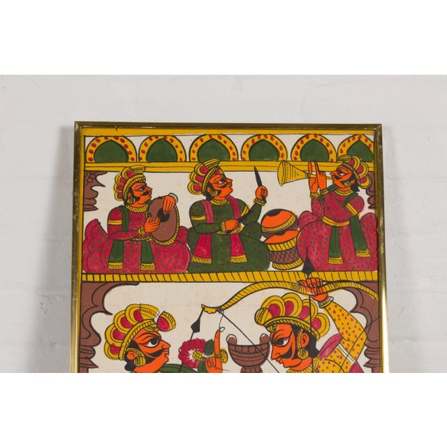 Antique Hand Painted Indian Folk Art Musicians & Archers Painting For Sale In New York - Image 6 of 12