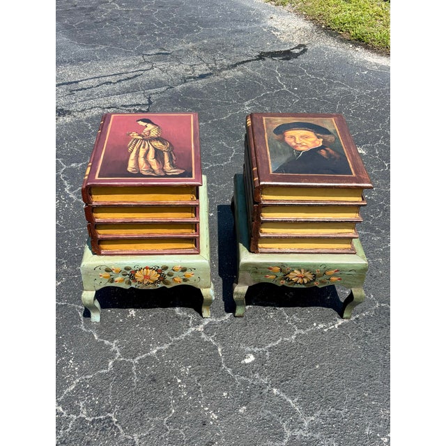 Pair of Vintage Faux Book Storage End Tables, Hollywood Regency Coastal For Sale In Miami - Image 6 of 8
