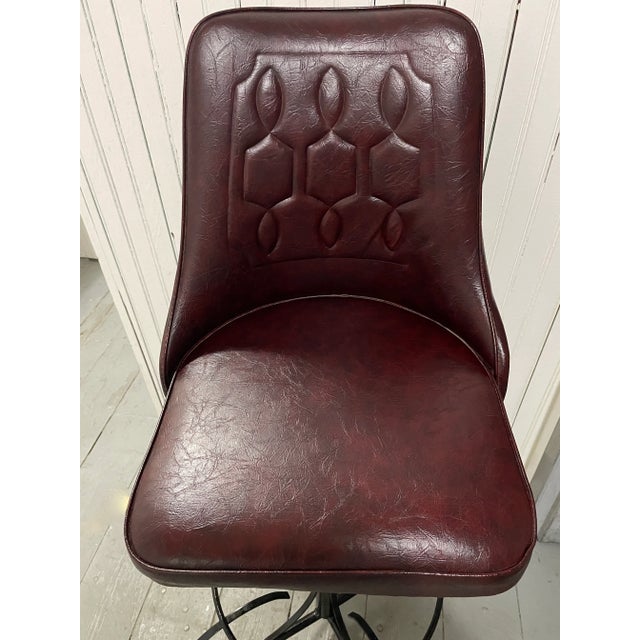 1960s Spanish Revival Barstools Cushy Brown Bucket Chairs With an Iron Scrolled Base - Set of 2 For Sale In Orlando - Image 6 of 13
