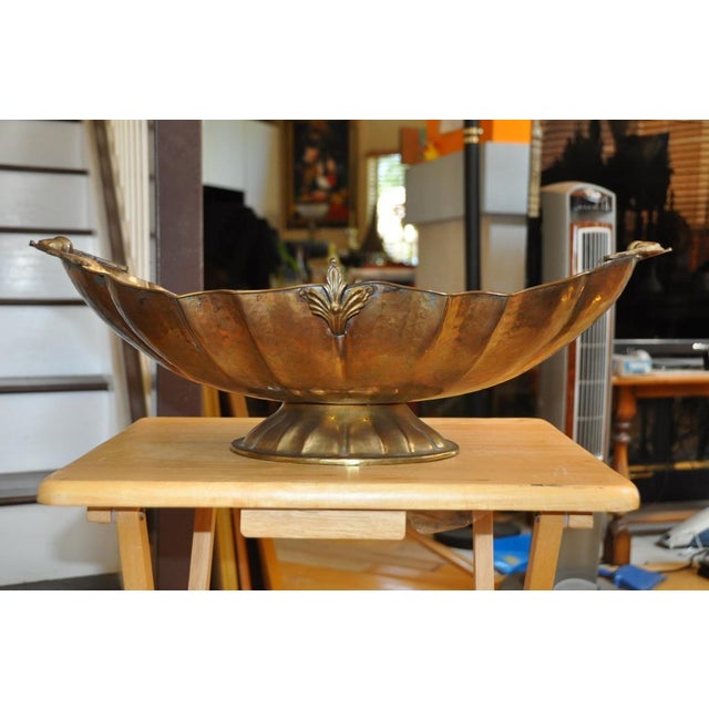 Large Vintage Hollywood Regency Style Brass Centerpiece Bowl With