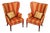 Custom Quality Pair Of Mahogany Fanback Wing Chairs For Sale