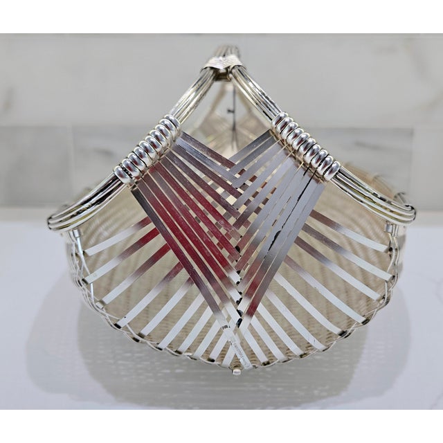Late 20th Century Christofle Silver-Plated Woven Basket Centerpiece, Handwoven Paris For Sale In Dallas - Image 6 of 9