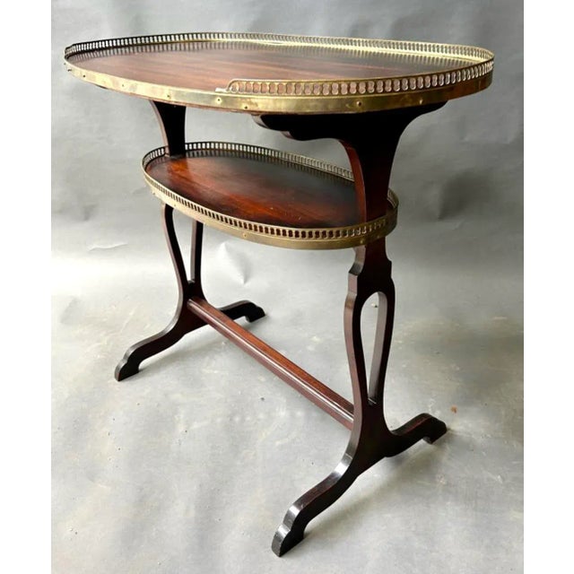 Early 20th Century Brass Gallery Butler's Table, Mahogany Kidney Shape, French For Sale - Image 5 of 9