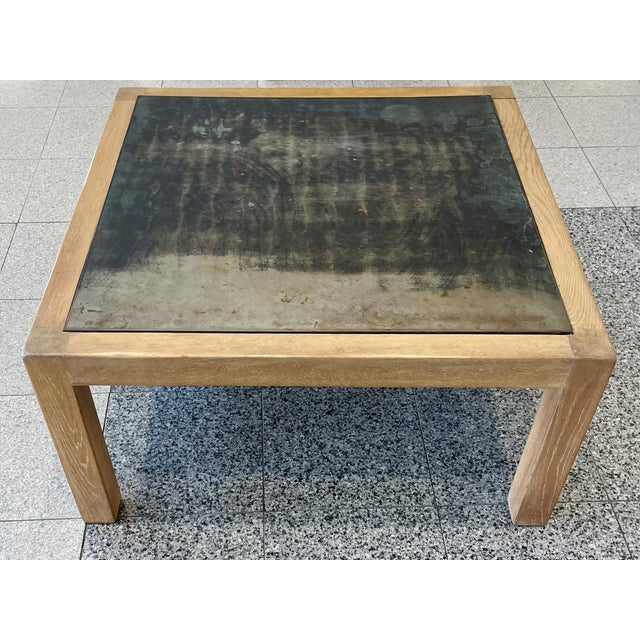 Vintage Oak & Steel Top Square Coffee Table For Sale - Image 4 of 12