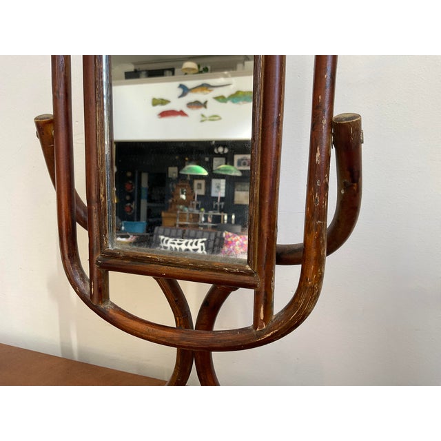 Vintage Italian Style Rattan & Bentwood Bamboo Vanity Tabletop Mirror For Sale - Image 16 of 18
