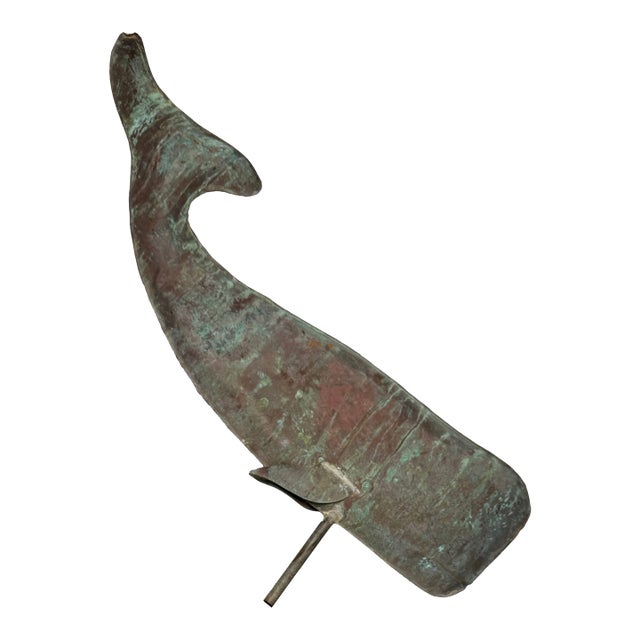 Copper Sperm Whale Weathervane — Original Verdigris and Iron-Red Patina — New England, Early 20th Century For Sale