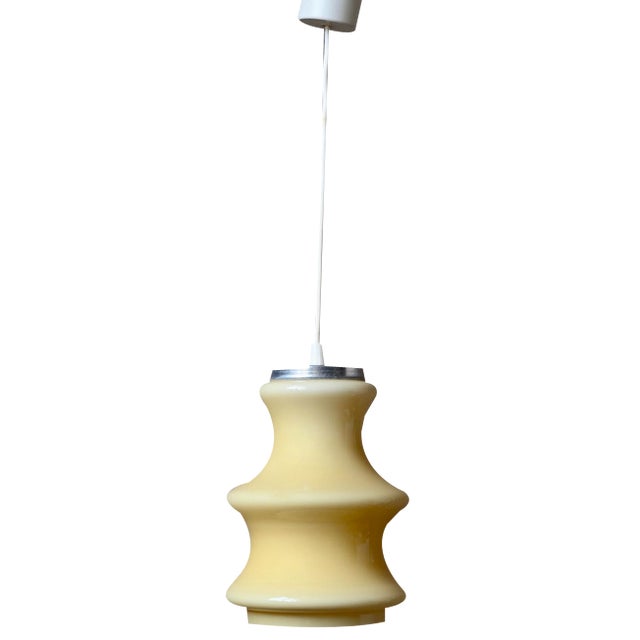 Bohemian Cream-Colored Opaline Glass Pendant Light, 1960s For Sale