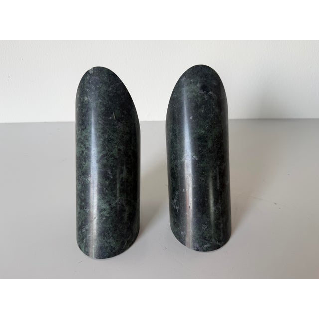 1990s Vintage Modernist Sculptural Green Marble Bookends – A Pair For Sale - Image 5 of 12