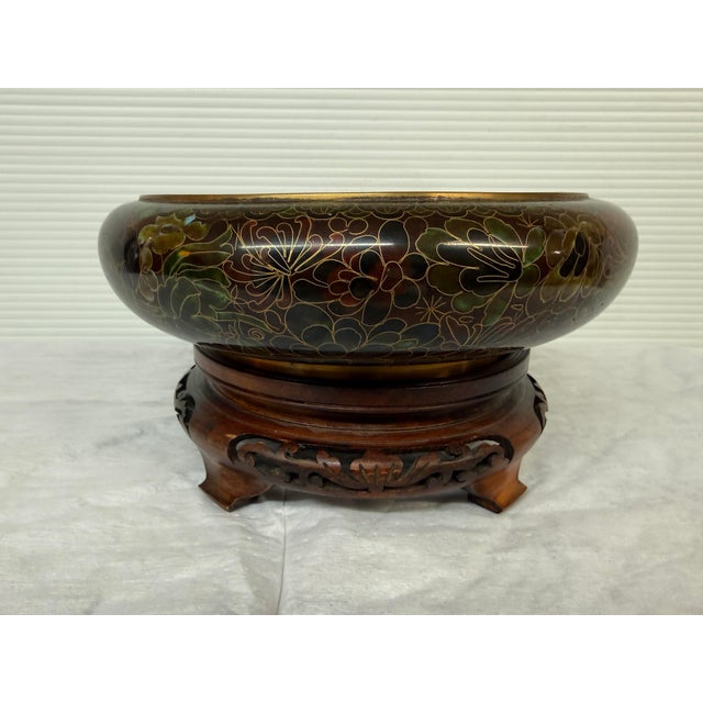 Design Plus Gallery presents a Chrysanthemum Cloisonné Bowl of Chinese Design. The vintage Chinese cloisonne bowl features...