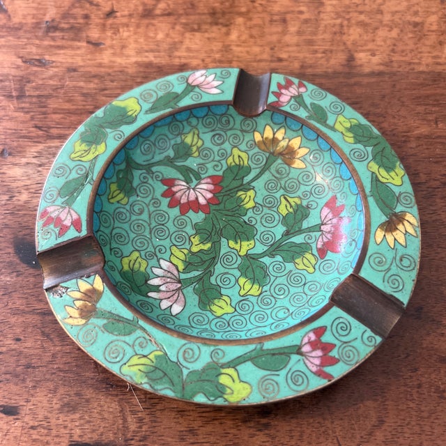 Chinese Antique Chinese Turquoise Blue Cloisinne Ashtray For Sale - Image 3 of 4