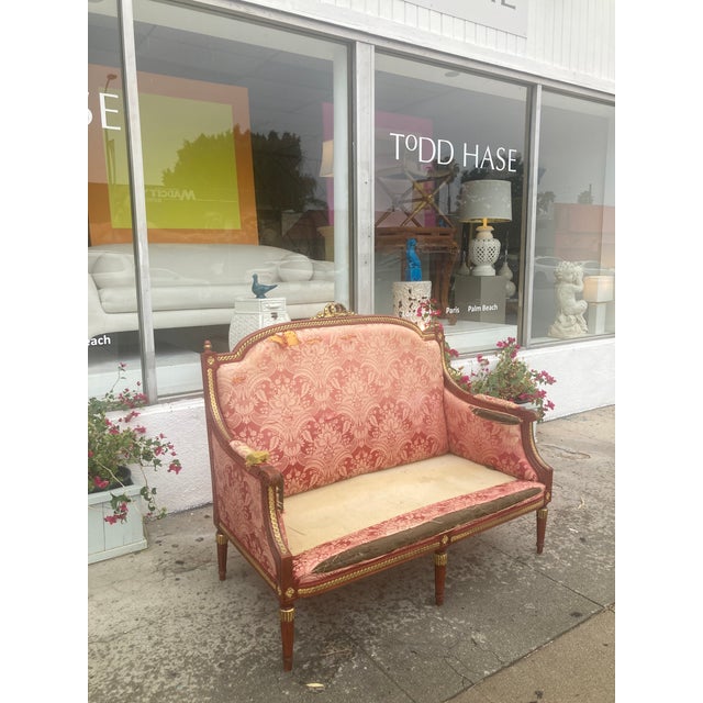 Louis XVI Style Venetian Loveseat With Original Stained Red With Gilt Finish For Sale - Image 10 of 13