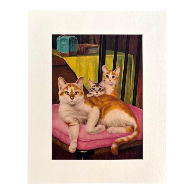 Vintage 1965 Girard Goodenow Cat Print in 16x20 Mat: Domestic Shorthair, EUC For Sale