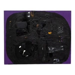 Fraser Taylor Black and Purple Abstract Oil Painting on Canvas