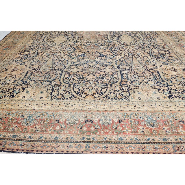 Navy Blue Antique Persian Kirman Handmade Wool Carpet For Sale - Image 8 of 9