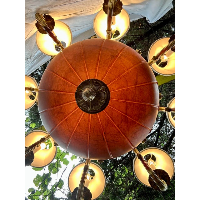 Large 1980s 12-Light Empire Style Chandelier With Alabaster Bowl For Sale - Image 4 of 12