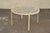 High Quality Vintage Cream Painted Aluminum Framed Round Outdoor Patio Dining Table with Glass Top, Possibly By Brown...