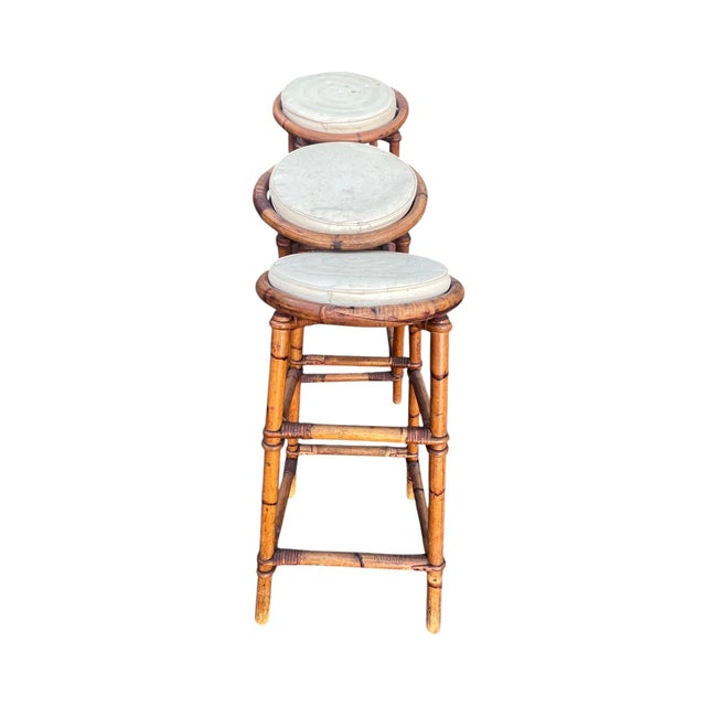 Vintage Rattan Bamboo Bar Stools For Sale - Image 10 of 12