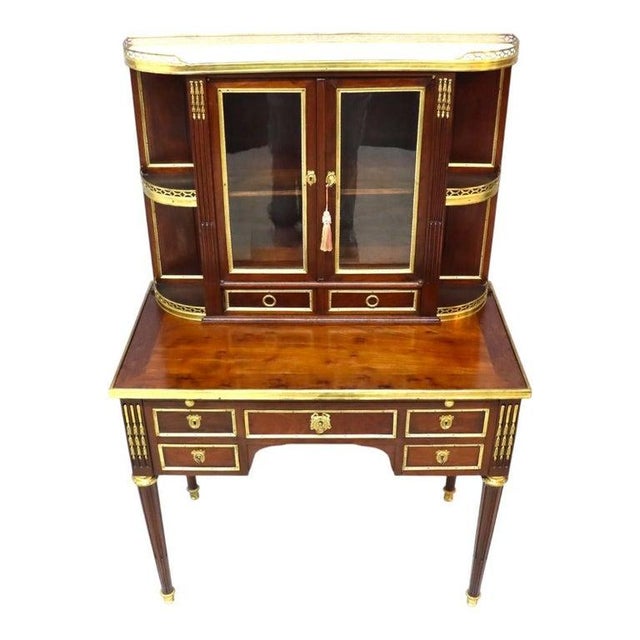 Louis XVI Style Lady’s Desk, Bonheur Du Jour; Mahogany, Ormolu & Marble; C1890 For Sale - Image 6 of 18
