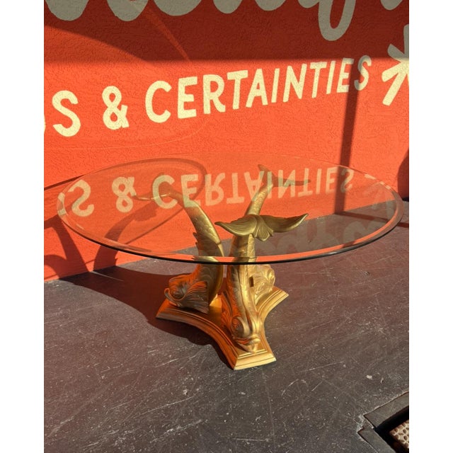 Hollywood Regency Hollywood Regency Solid Brass Dolphin Dining Table For Sale - Image 3 of 12