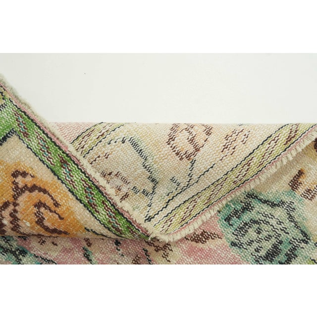 1970s 1970s Vintage Turkish Handmade Wool Cotton Pink Area Rug For Sale - Image 5 of 13