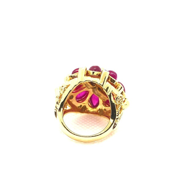 Classical Roman Bochic "Capri" Vintage Ruby & Diamond Ring Set In 18K Gold & Silver For Sale - Image 3 of 18