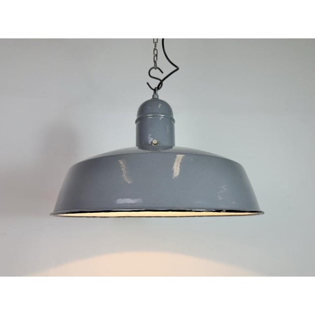 Industrial Grey Enamel Factory Pendant Lamp, 1960s For Sale - Image 10 of 18