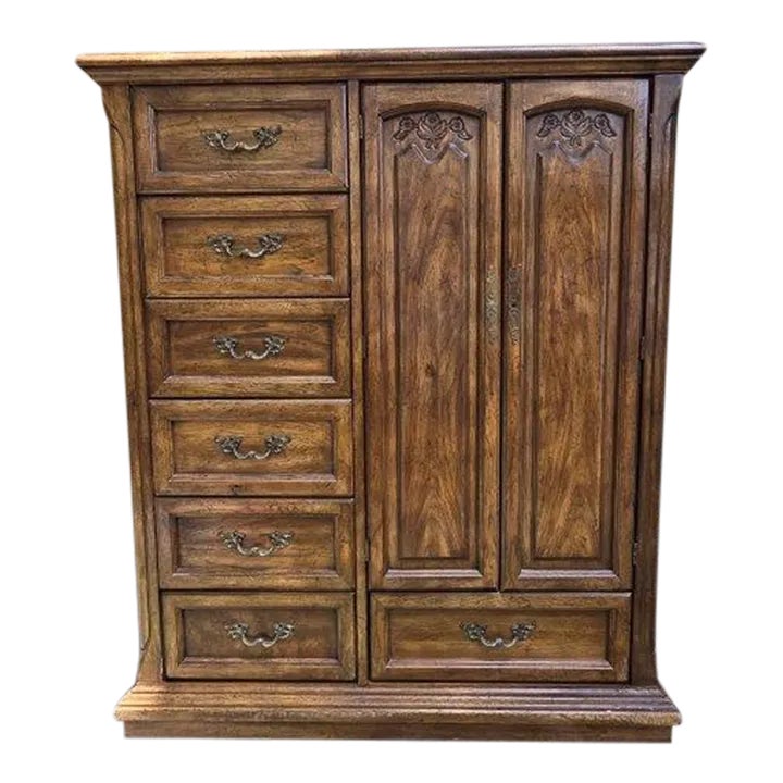 1970s American of Martinsville Solid Wood Upright Armoire 9 Drawer