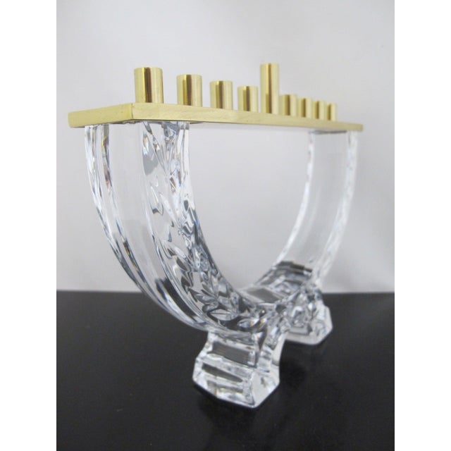 Traditional Waterford Crystal & Brass Menorah Holiday Chanukah Candle Holder Original Box For Sale - Image 3 of 14