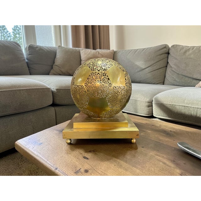 Art Deco Moroccan Handmade Brass Table Lamp – Warm & Romantic Glow For Sale - Image 3 of 6