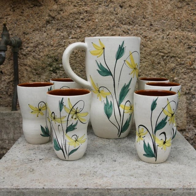 Floral Decor Ceramic Orangeade and Coffee Set, France, 1950s, Set of 7 For Sale - Image 11 of 11