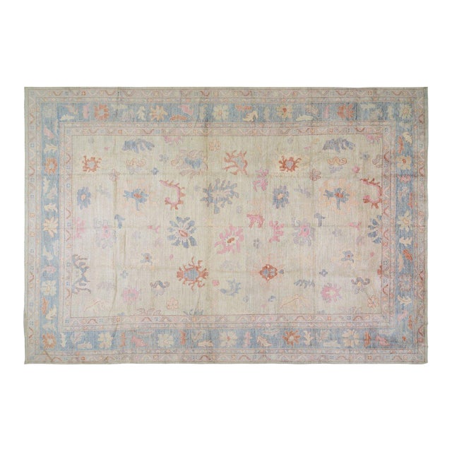 New Turkish Oushak Professional Hand Knotted Wool Rug, 12'2x17'8 For Sale