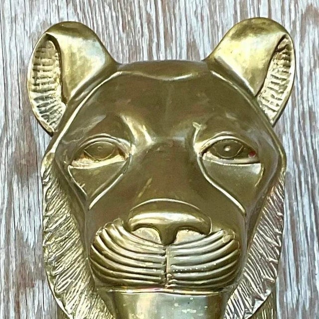 Vintage Chapman Brass Lioness Head Sculpture For Sale - Image 11 of 16