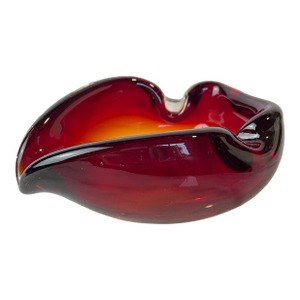 Vintage Murano Sommerso Ruby Red & Yellow Freeform Glass Bowl / Ashtray — 1960s Italian Art Glass