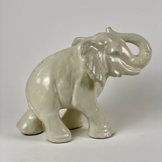 Art Deco 1930s Gertrud Kudielka for L. Hjorth Large White Glazed Stoneware Elephant For Sale - Image 3 of 10