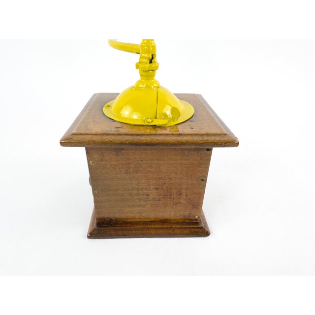 Antique Peugeot Frères Wooden Coffee Grinder With Yellow Handle – Early 20th Century For Sale - Image 10 of 12