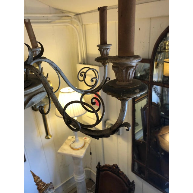 Italian Pineapple Carved Wood and Iron Chandelier For Sale - Image 11 of 12