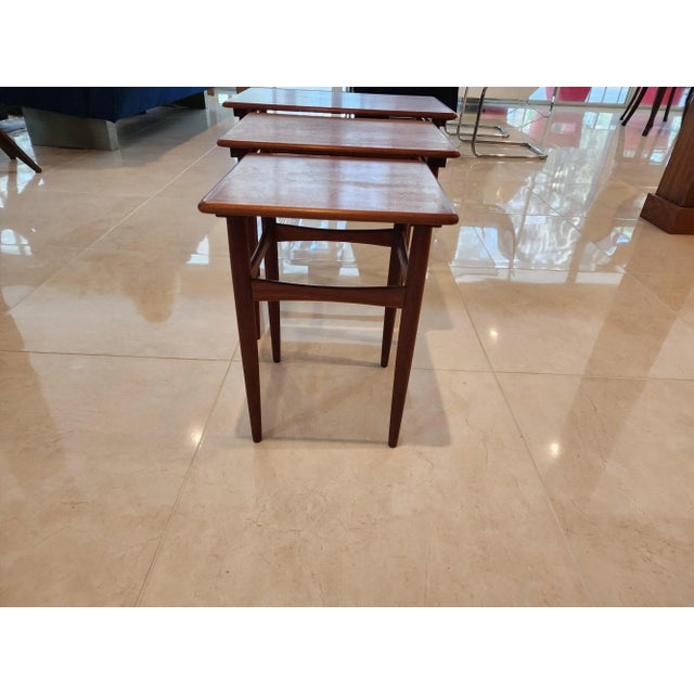 1960s 1960 Danish Teak Nesting Tables Set of Three For Sale - Image 5 of 12