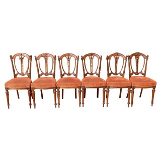 Louis XVI Style Walnut Chairs, 19th Century, Set of 6 For Sale