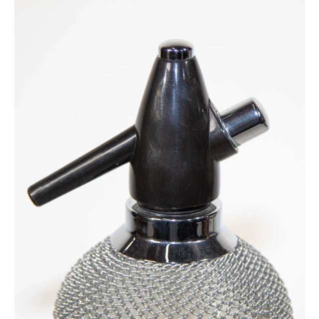 Mid-Century Modern Vintage Classic Soda Siphon Seltzer Glass Bottle With Wire Mesh For Sale - Image 3 of 13