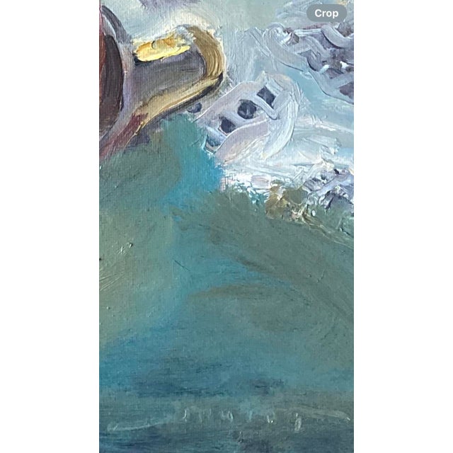 Vintage still life by Russian-American artist Murat Kaboulov depicting a plate with fruit, pieces of fabric, antique lace...