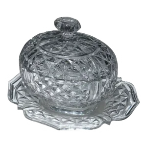 Antique 19th Century French Cut Crystal Covered Sauce Tureen & Under Plate in the Baccarat Manner