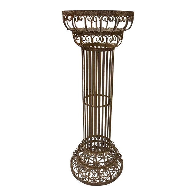 Vintage Mid Century Decorative Scrollwork Metal Plant Stand For Sale