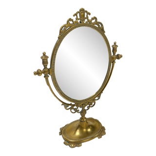 Vintage Victorian Style Brass Vanity Mirror For Sale