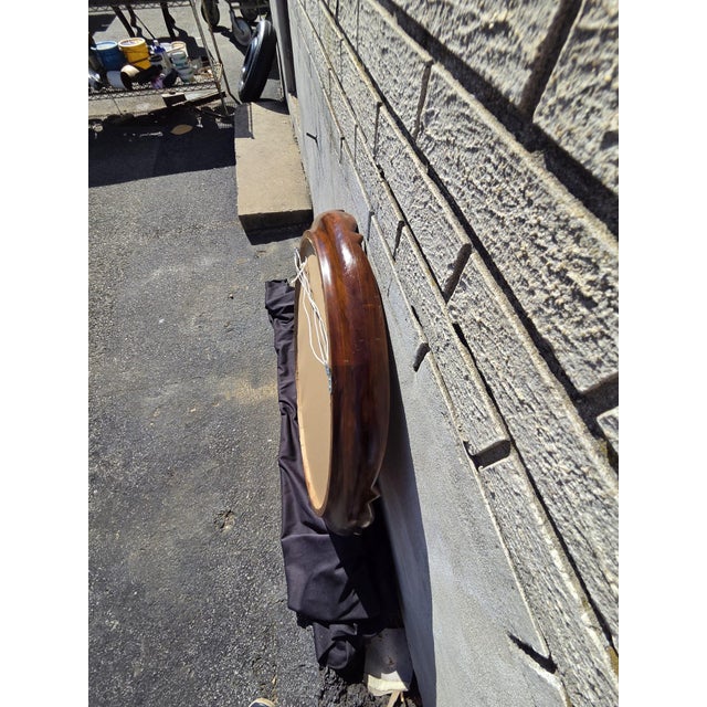 1920 Regency Style Solid Walnut Handmade American Round Mirror. For Sale - Image 15 of 16