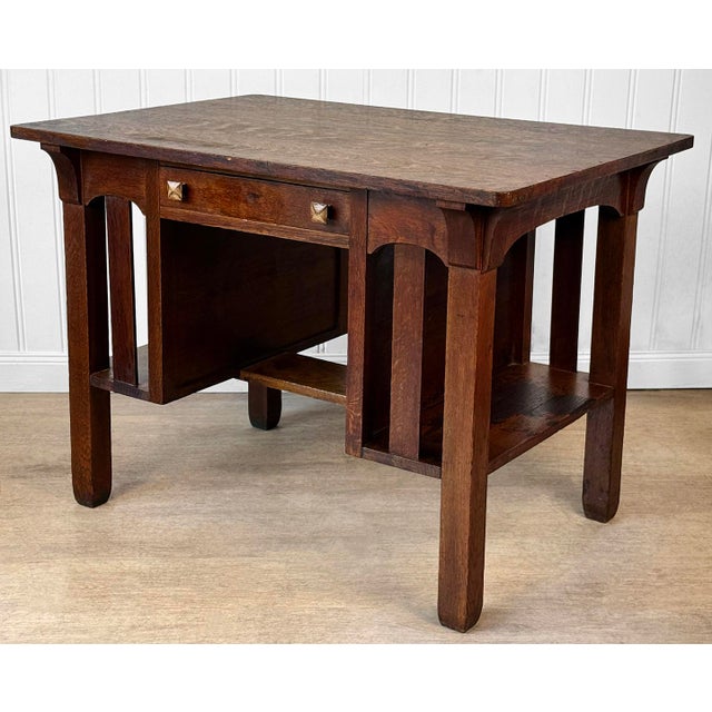 Antique Arts & Crafts Quartersawn Oak Partners Library Desk For Sale - Image 4 of 14