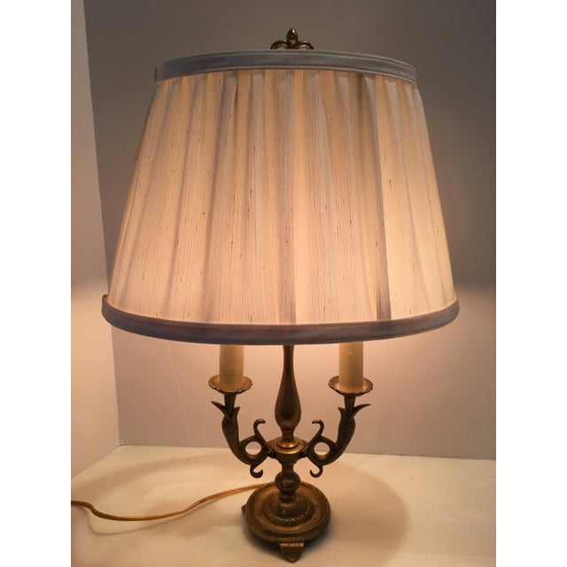 1940s Neoclassical Solid Brass Dolphin Table Lamp With Shade For Sale - Image 4 of 12