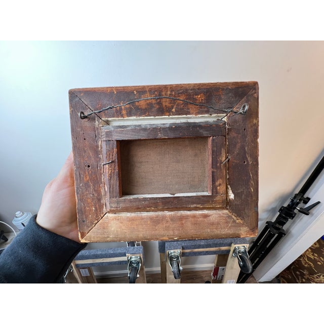 Antique Oil on Canvas Small Format Painting of Military Officer Escorting an Old Woman C. 19th Century For Sale - Image 9 of 9